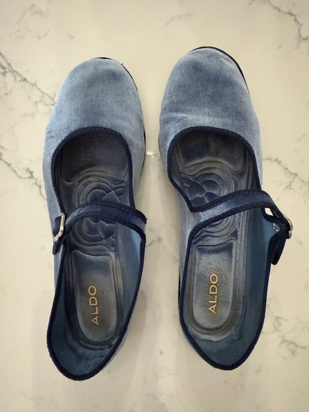 Aldo Navy Blue Mary Jane Velvet Flats
